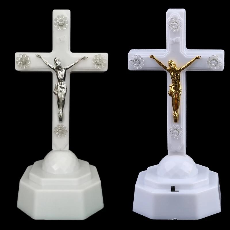 1PC Europäischen Stil Boutique LED Licht Christus Jesus Lcon Kreuz Hause Kirche Beten Ornamente Kirche Souvenirs