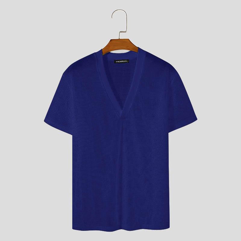 INCERUN Topuri cu mânecă scurtă scobite pentru bărbați Tricouri pentru petrecere pe plajă cu decolteu în V adânc