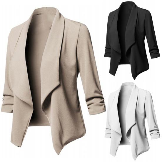 Giacca Blazer da Donna a Manica Lunga Autunnale, Monocolore, con Volant, Vestibilità Aderente?Cappotto