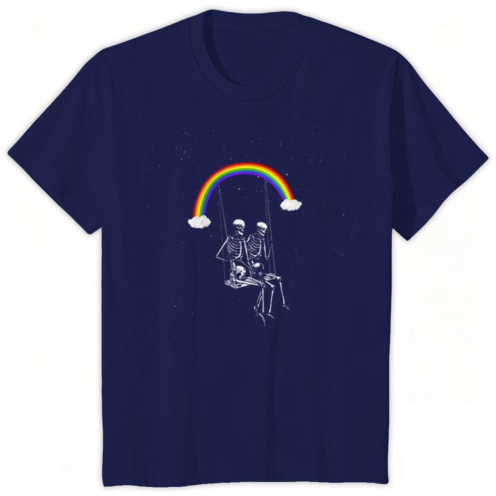 Funny Skull Rainbow Tshirts Rainbow Lgbtq Pride Short Sleeve Tops Tees Unisex Unisex Tshirt Skeleton Couple Vintage Summer Tshirt