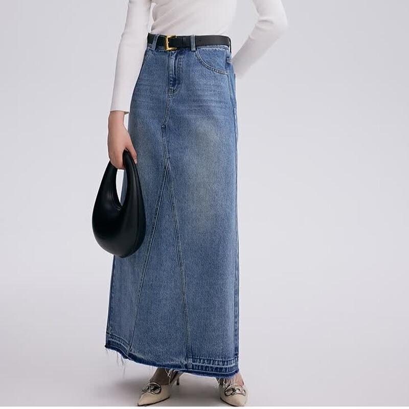 MONOVICH Washed Blue A-line Denim Midi Skirt M