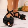 Women's Sandals 2025 Summer Sweet Wind Bow Soft Sole Outside Wear Casual Cross Strap Flat Heel Beach Sandals