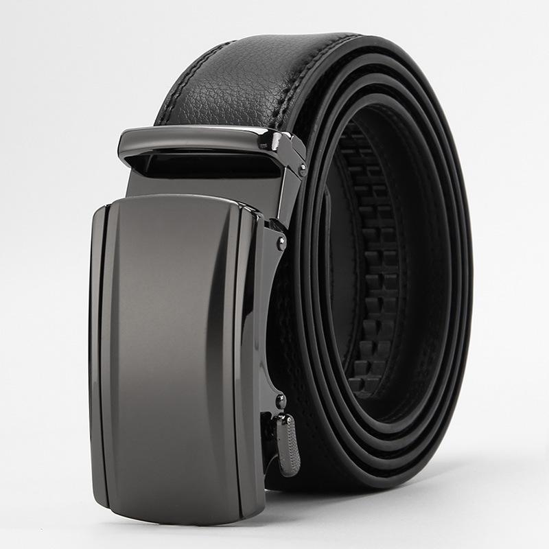 

Новый мужской ремень из кожи второго слоя с автоматической пряжкой, кожаный ремень из чистой натуральной коровьей кожи, деловой повседневный ремень 110-130CM