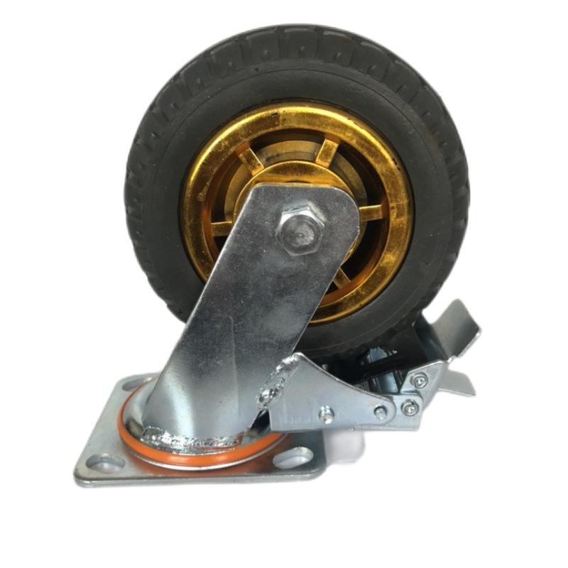 Heavy-Duty Silent Swivel Casters with Brake - Gold Rubber Wheels for Hand Trucks (4/5/6/8 Inch)