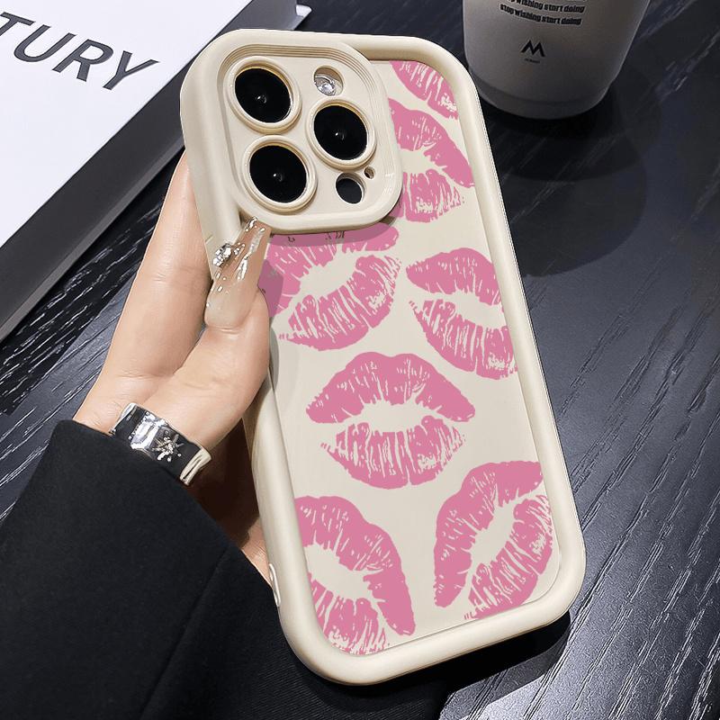 Süße Rosa Lippenabdruck Silikon Weiche Handyhülle Für iPhone 11 12 13 14 15 16 16e 17 Pro Max XS XR X 16 Plus Stoßfeste Süßigkeiten Hülle
