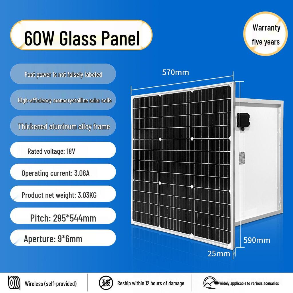 Monocrystalline Solar Panel Power System for Home & RV, 12V/24V with Lithium Battery Charging