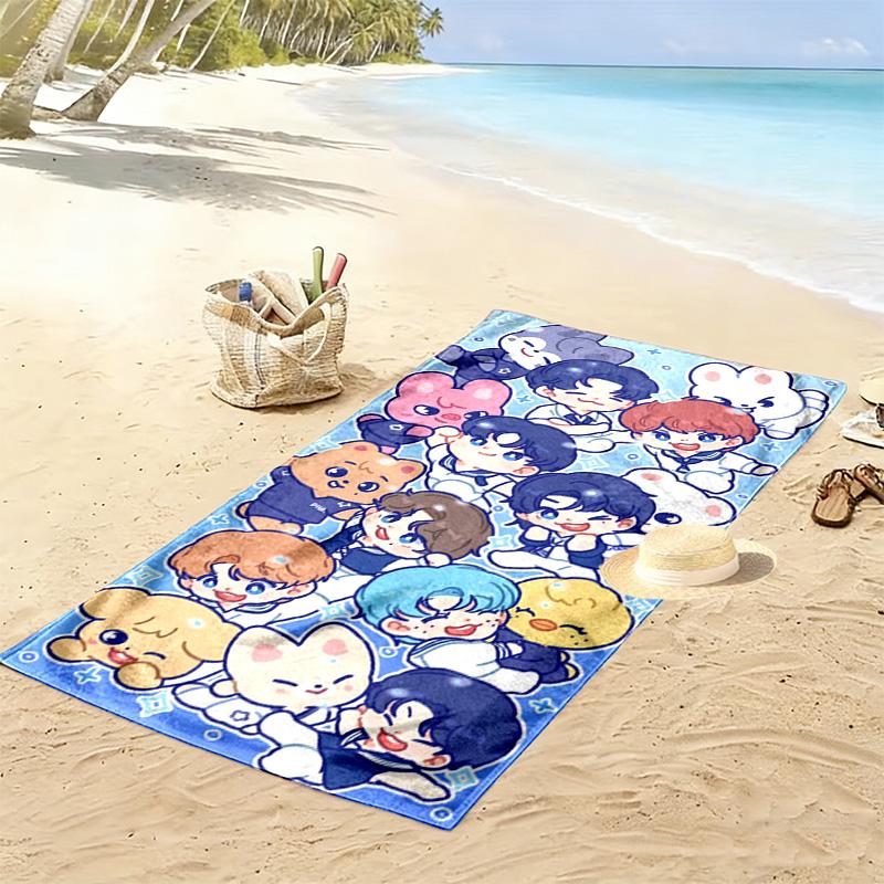 cartoon illustration 2D Flat Print Beach Towel, Large Soft Quick Dry Towel for Beach Camping SwimmingXSTJ0915379