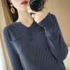 Thin Versatile Pullover Casual Sweater Women's V-Neck 100% Cotton Bottoming Shirt Loose Long Sleeve T-Shirt Knit Sweater