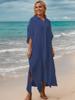 Women's Solid Color Beach Cover Up  Loose Long Button Down Shirt Dress, Open Front Vacation Robe 0994 KTY