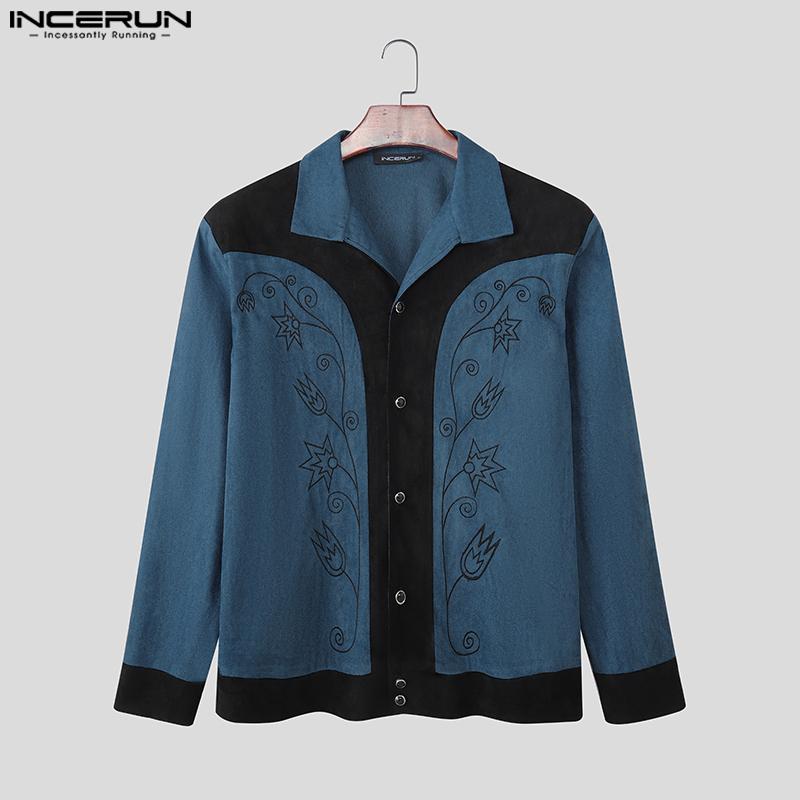 INCERUN Men Long Sleeve Embroidery Stitching Buttons Suede Casual Thin Coat Jackets
