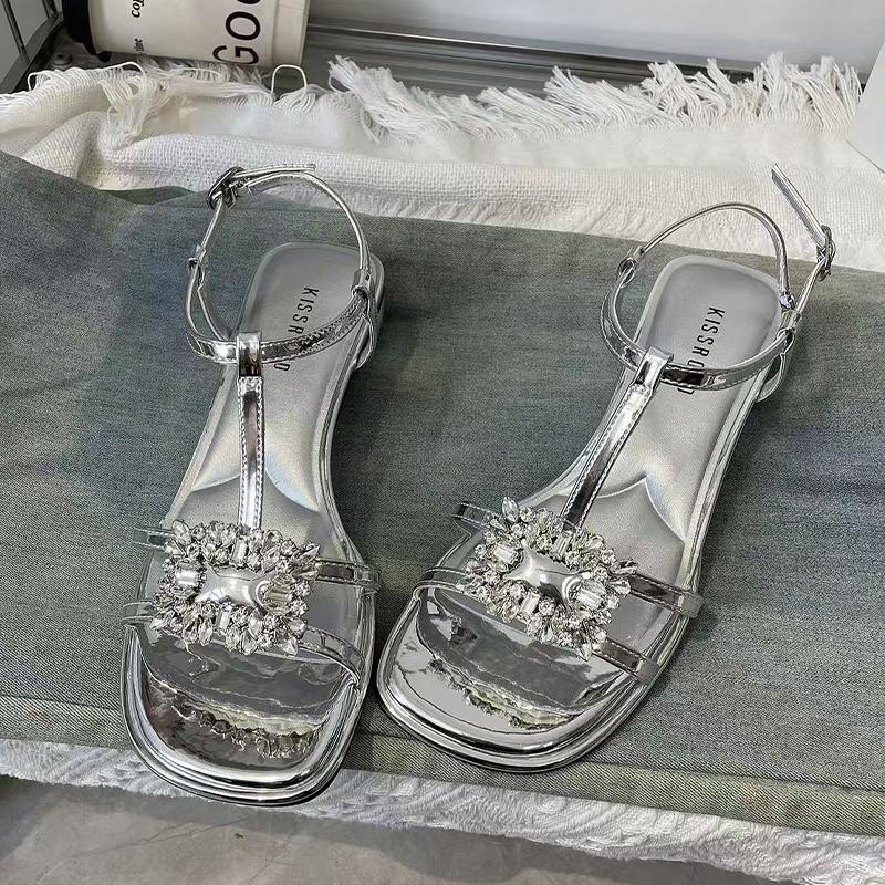 Fashion Crystal Flats Women Sandals Summer Casual Dress Shoes Fashion Woman Slippers New 2025 Designer Slides Walking Sandalias De Mujer