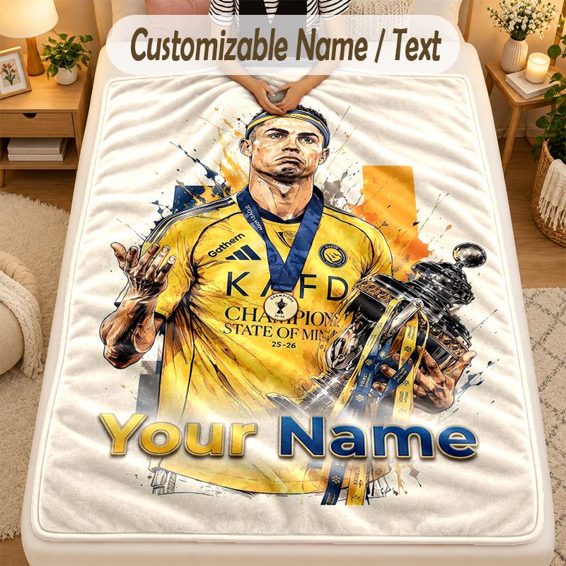Flannel BlanketCristiano Ronaldo Custom Name Text Personalized Soft Warm Throw Blanket Home Decor Gift