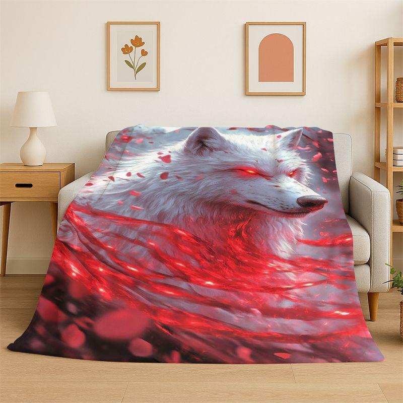 Fenrir Wolf Spirit Moon Dream Animal Flannel Blanket Soft Throw Blanket for Bedroom Living Room Bed Travel Camping Picnic Nap