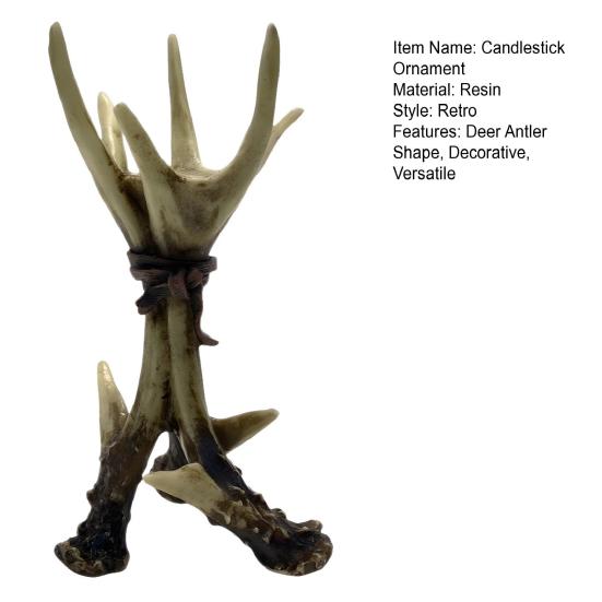 Deer Antler Candlestick Ornament Resin Crafted Artistic Design Figure Artisanal Candlestick Decor