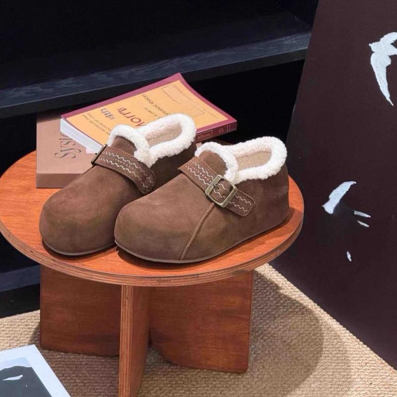 Retro Inner Height Increase and Velvet Women's Autumn and Winter New Versatile Lazy One-pedal Flat Beanie Shoes