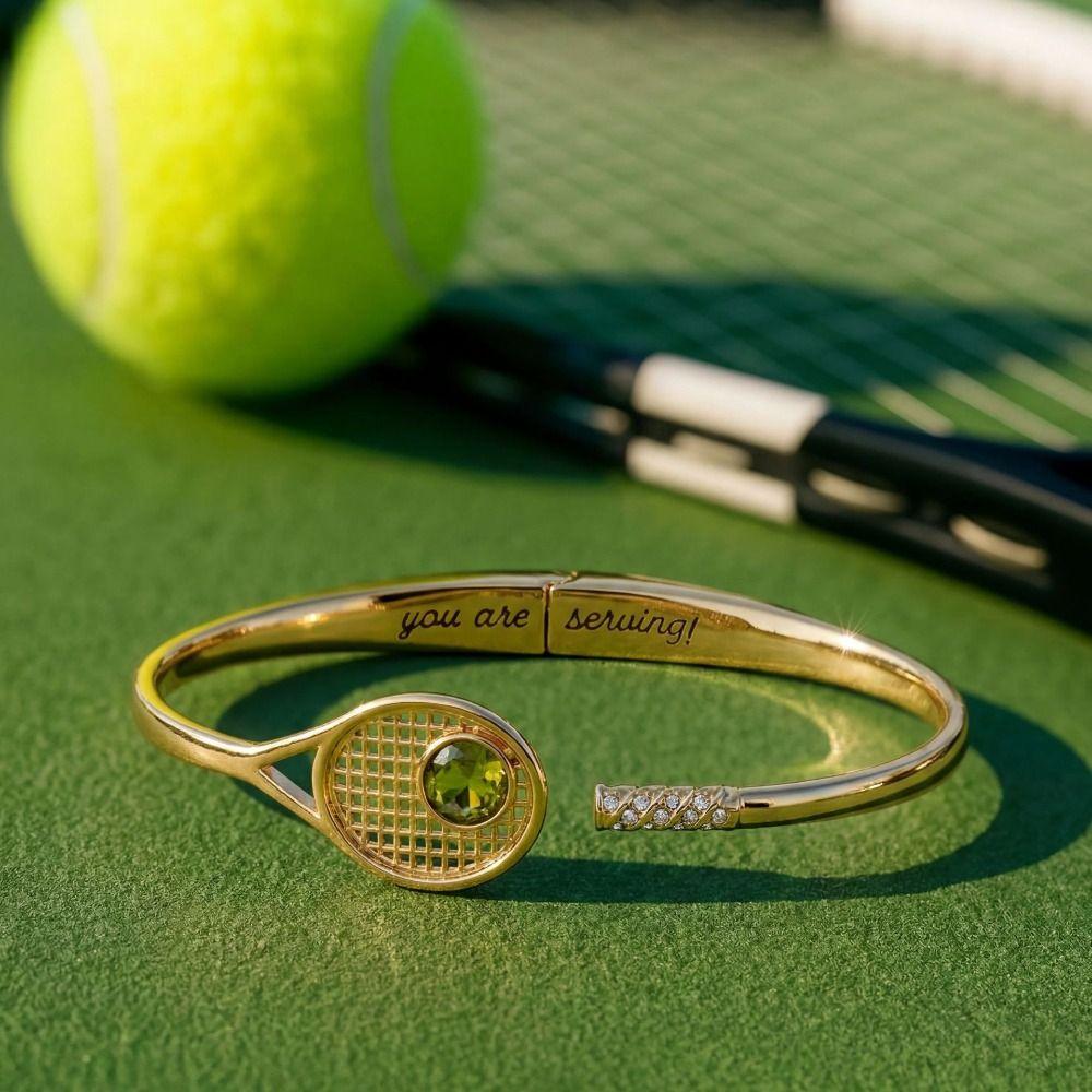 Metal Chain Tennis Racket Bracelet 18K Gold Plated Sport Style Tennis Racket Open Bangle Star Pearls Rhinestones Bracelet Girl