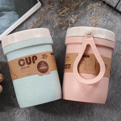 300ml Mikrowellengeeignete Lunchboxen Gesundes Material Weizenstroh Versiegelter Suppenbecher mit Deckel Runder Lebensmittelbehälter Meal Prep Bento Box