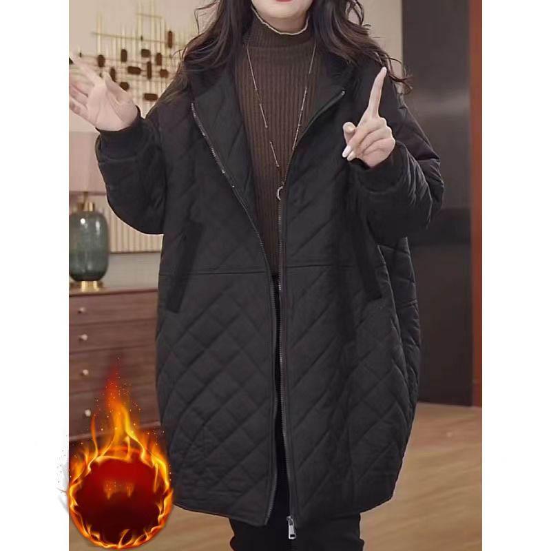 Plush and Thickened Cotton Coat for Women Winter Korean Style Loose Slim Mid-length Cotton Coat