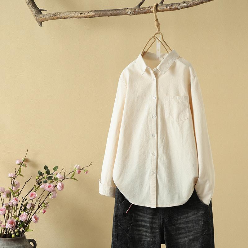 1116 simple style solid color lapel polished cotton long-sleeved shirt women's autumn and winter new versatile thickened bottoming shirt