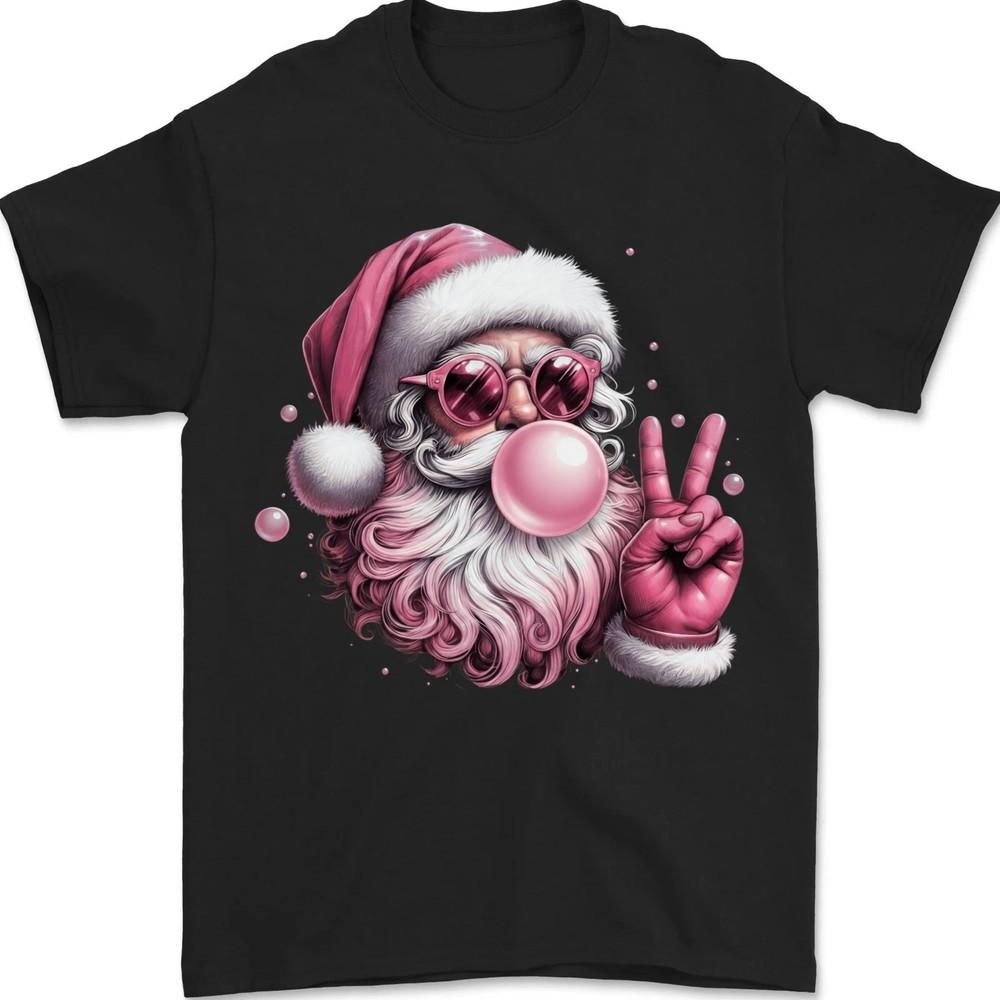 Retro Santa Blowing Bubble Gum Christmas Pink Sunglasses T-Shirt XL