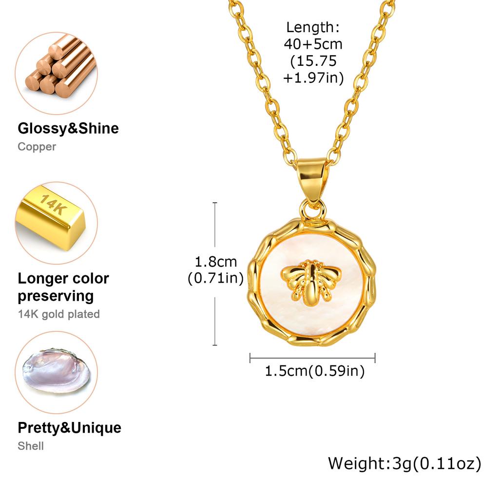 Chamrs Necklace for Women, Nature White Shell Inlay, Dropwater Heart Square Pendant Necklace, Stainless Steel Waterproof Jewelry