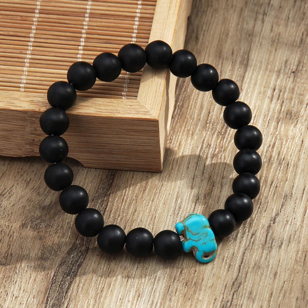 Handgefertigtes Natursteinperlenarmband mit Elefantenanhänger 8MM Elastische Designs Armkette für Glück und Schutz