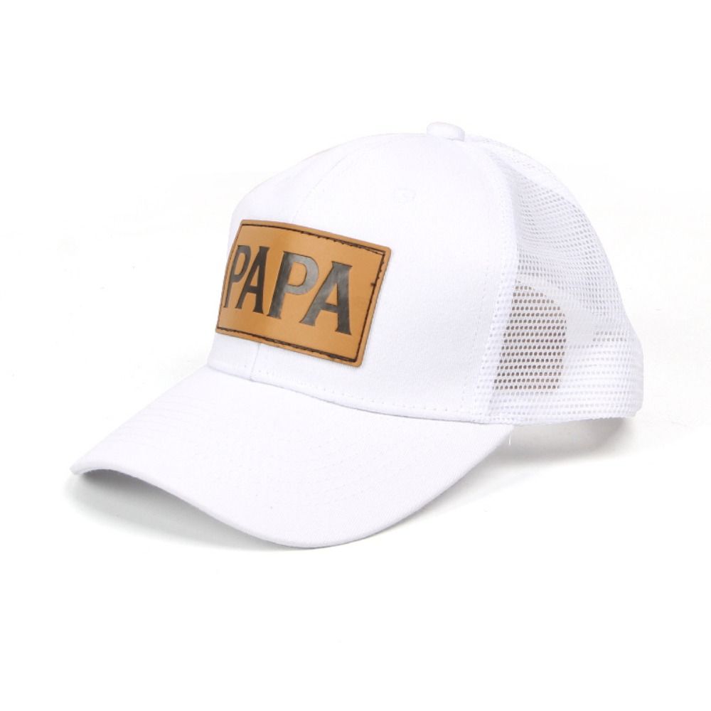 Curved Brim Mesh Trucker Hat PAPA Leather Label Casual Dad Hat Retro Trucker Cap  For Men