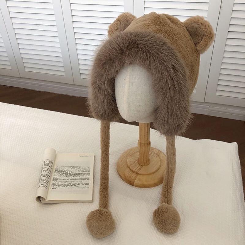 Women's Cute Bear Ear Beanie Hat (Korean Style)