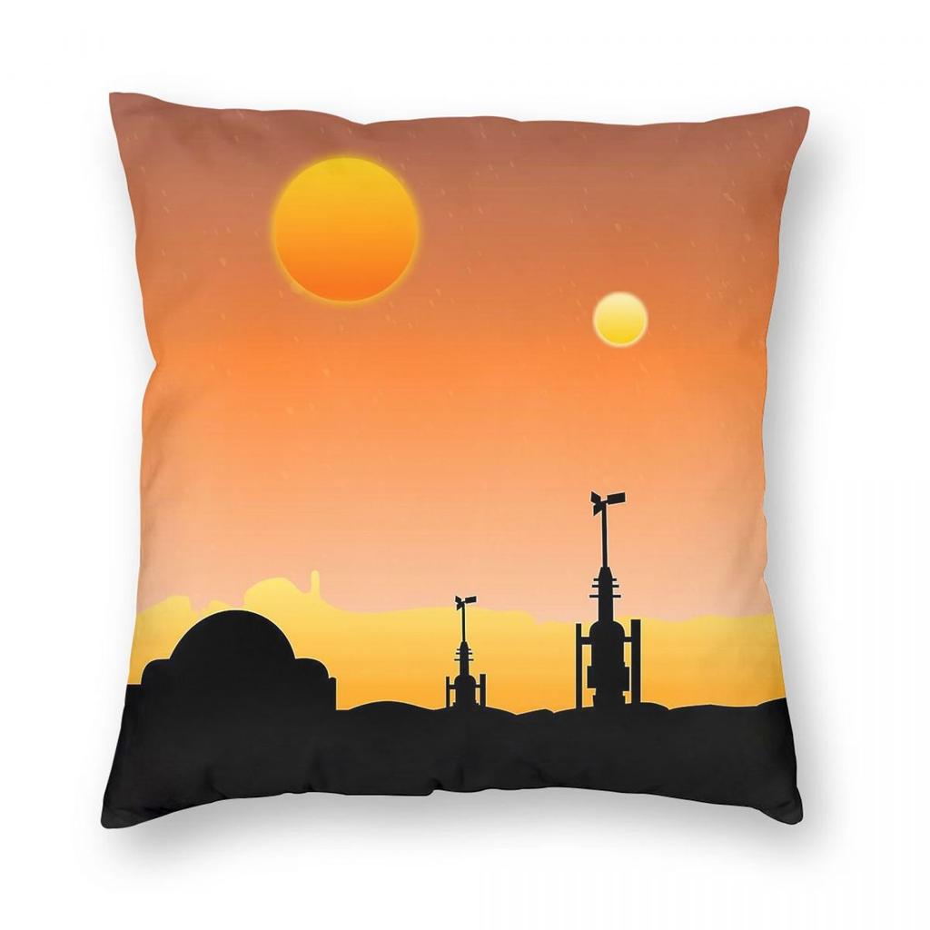 Tatooine Double Sun Square Pillowcase Polyester Linen Velvet Pattern Zip Decorative Pillow Case Bed
