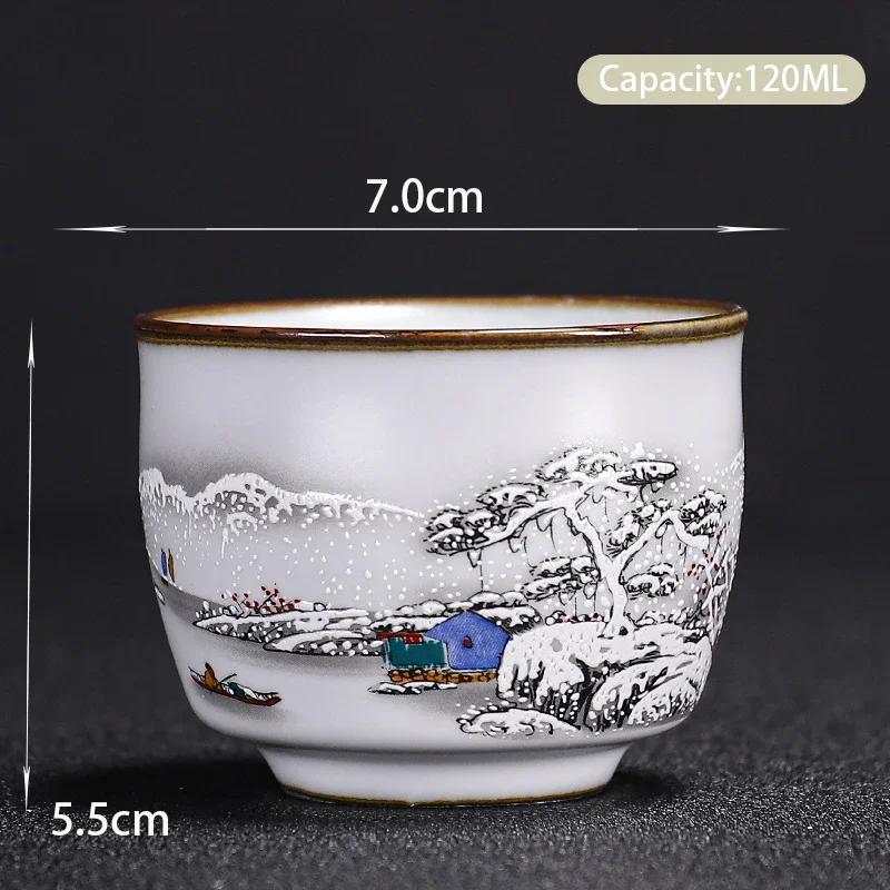 Boutique Ceramic Teacup Meditation Cup Hand Painted Landscape Travel Tea Bowl Handmade Tea Set Accessories Pu'er Master Cup