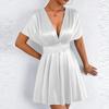 IHUASU Women's Fashion Summer Spring Solid Color Print V-Neck Short Sleeve Casual Dresses