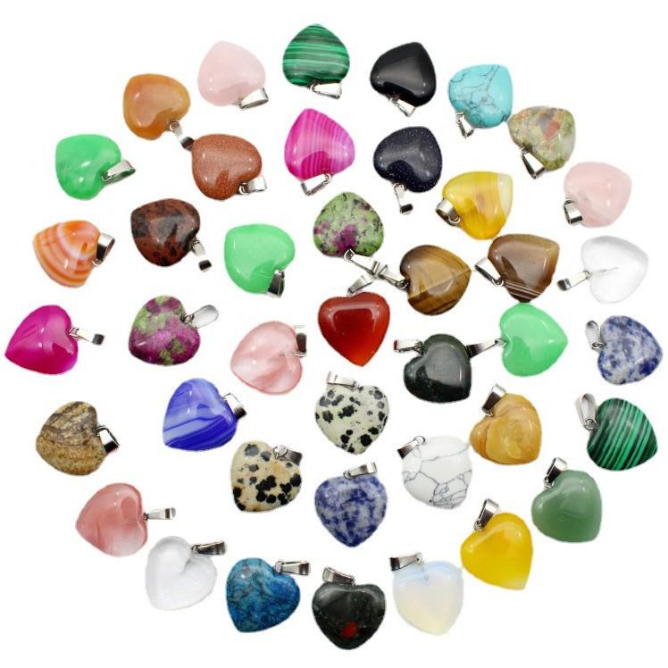 20MM Herzförmiger Naturstein Anhänger: Achat, Rosenquarz, Aquamarin, Pfirsichherz Schmuck