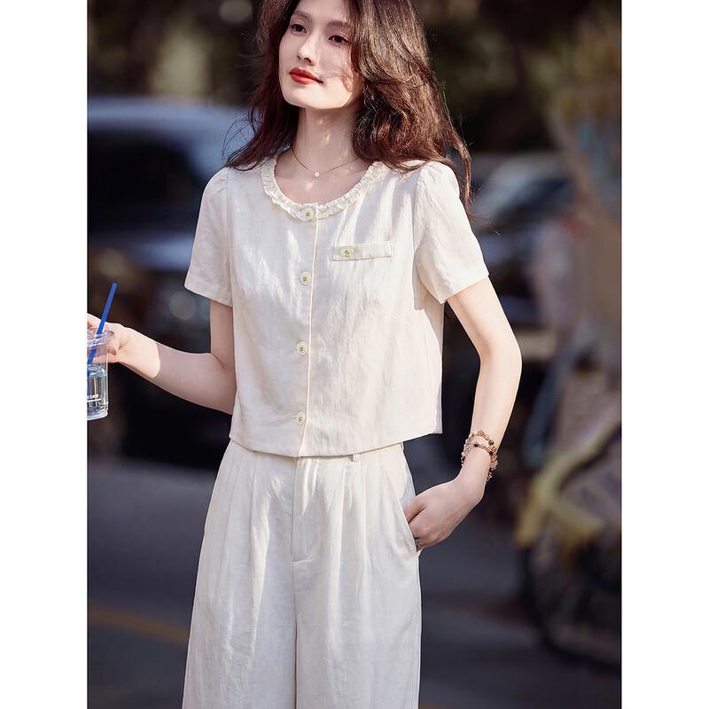 Awakening Paradise Lyocell Blend Short Sleeve Shirt & Wide-Leg Pants Set