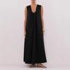 Women's Summer Nordic Minimalist Maxi Dress, Loose Sleeveless V Neck Ruched Tank Long Dress for Casual Vacation Daily Wear