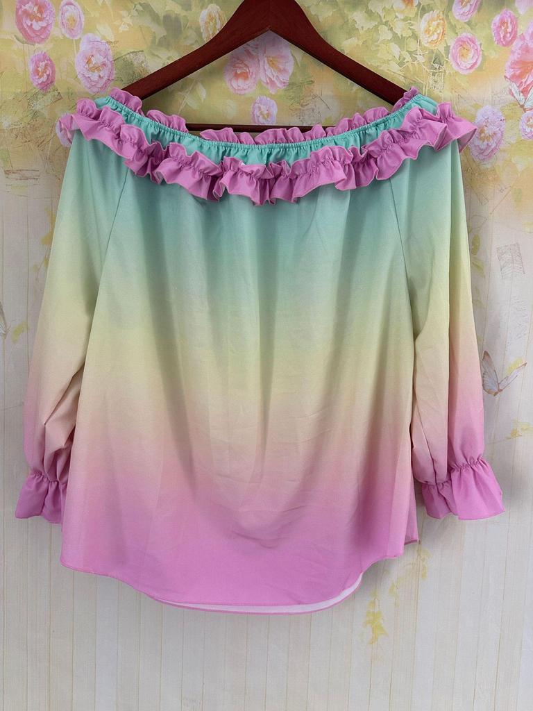 2025 Summer Spicy Girl Plus Size Off-Shoulder Gradient Lace-Up Top