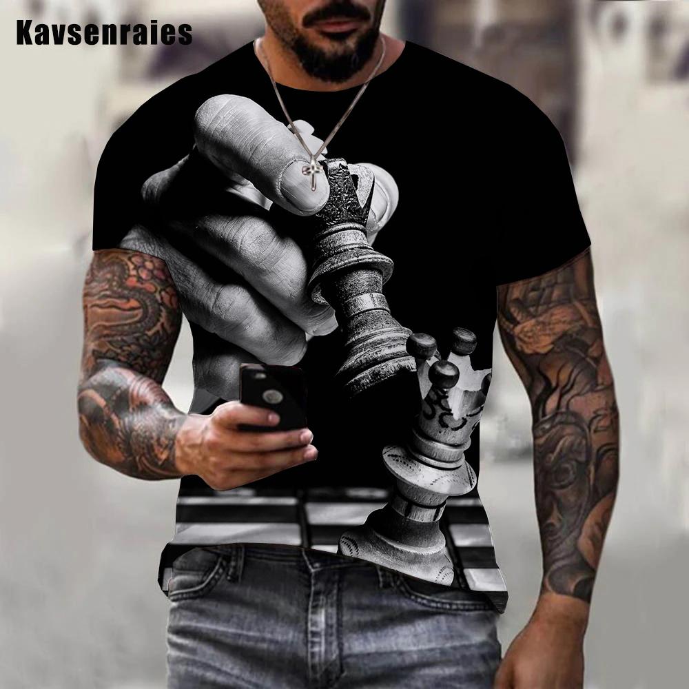 

Смішні шахи Шахівниця Чорно-біла Чоловічі футболки з 3D-принтом Літо Harajuku Повсякденний вуличний одяг Трійники унісекс Одяг великого розміру 5XL