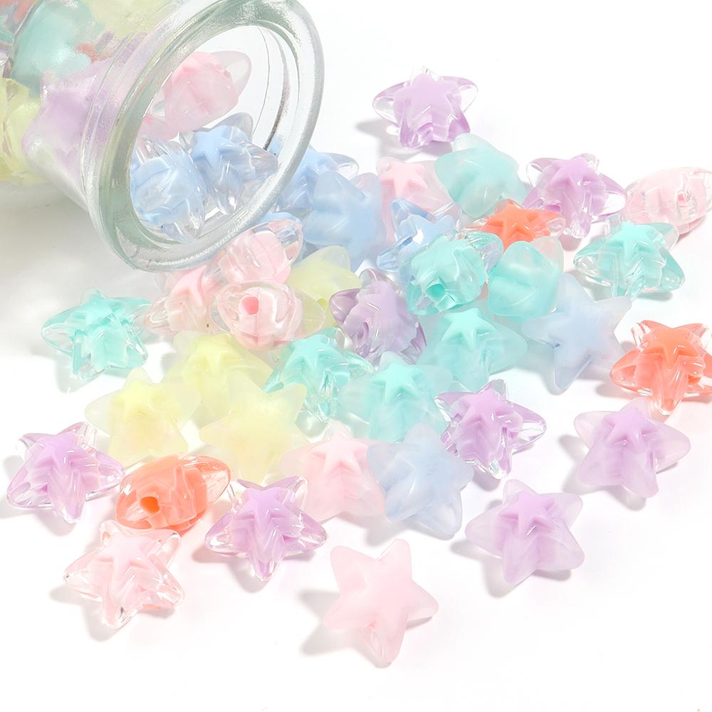 50pcs 16mm Acrylic Star Beads Colorful Transparent Loose Beads For Jewelry Making DIY Bracelet Necklace Phone Key Chain Supplies