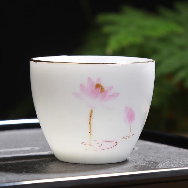 Shangqi Gold-Rimmed Ceramic Gongfu Tea Cups - Plum Blossom (Set of 4)