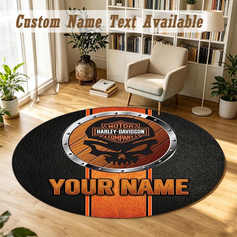 Round Rug Custom NameHarley-Davidson Pattern Non Slip Carpet Home Floor Decor