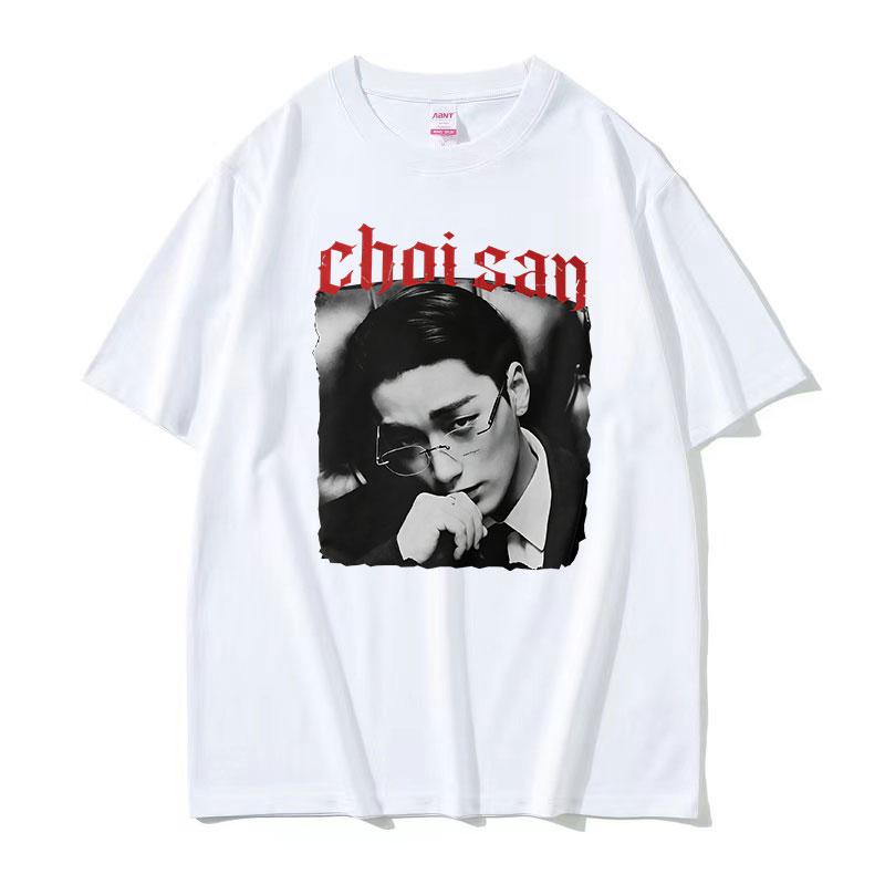 2026 Heiße Koreanische Ateez Choi San Grafik T-Shirts Herren Damen Hip Hop Koreanisches Lockeres Kurzarm-T-Shirt Retro Baumwoll-T-Shirt Streetwear