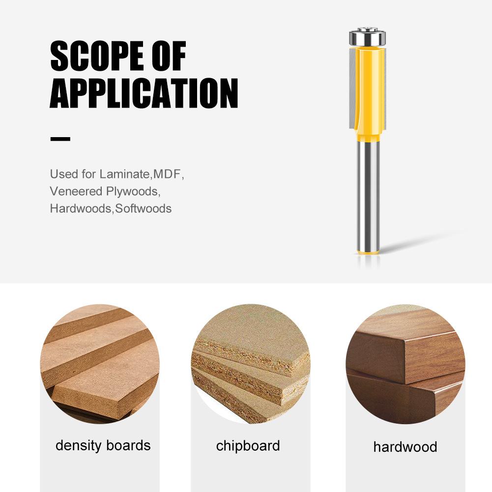 6 Handle Bearing Trimming Cutter Woodworking Milling Cutter With Bearing Trimming Cutter Double Edge Straight Cutter Woodworking Milling Cutter