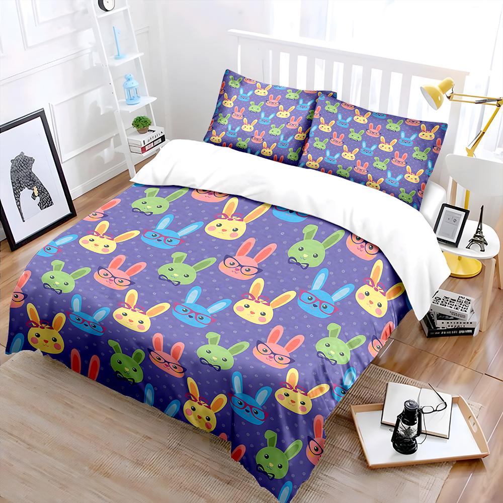 Cute colorful bunny pattern Bedding Set for Kids Luxury Gift 3pcs Digital Print Comforter Set Soft Comfortable Breathable
