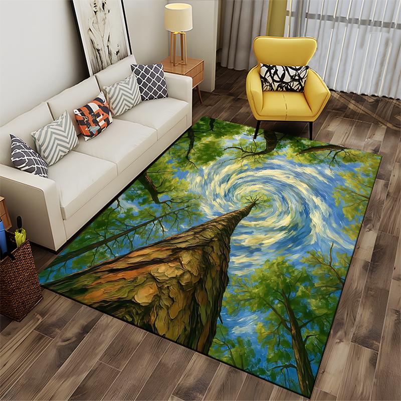 "Nature Tree Spiral Sky Forest Themed Decorative Living Room Carpet" Suitable for Use As an Anti-slip for Living Room Bedroom Sofas