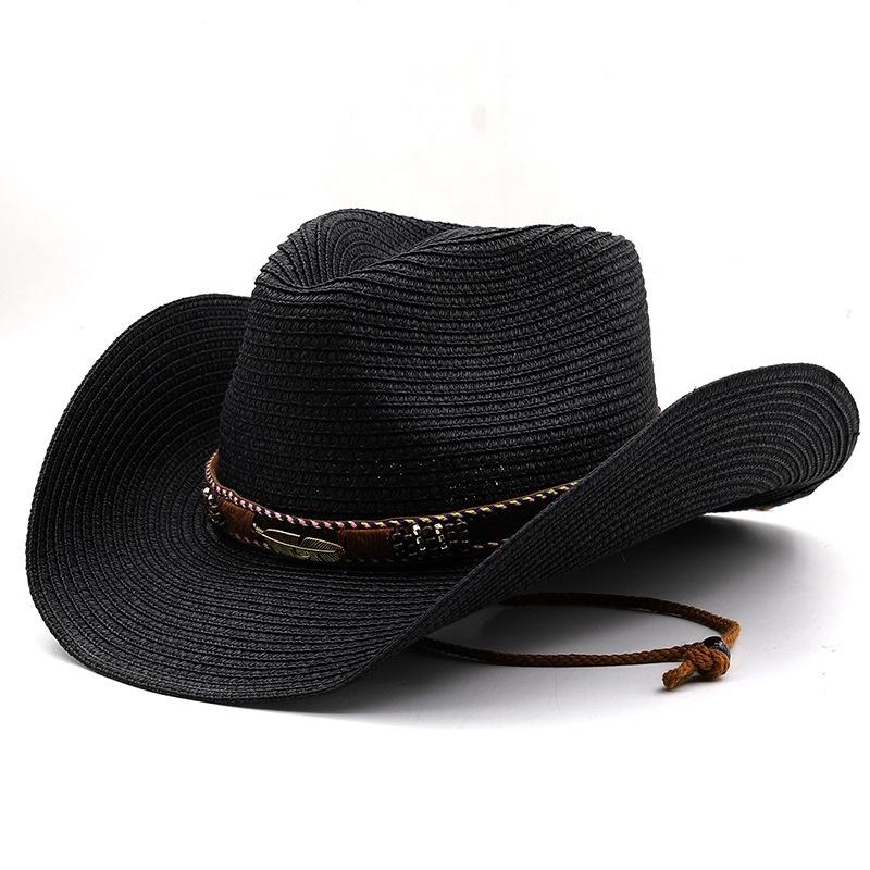 Adjustable Hat Cowboy Straw Hats Outdoors Beach Sunhat Large Brim Riding Horse