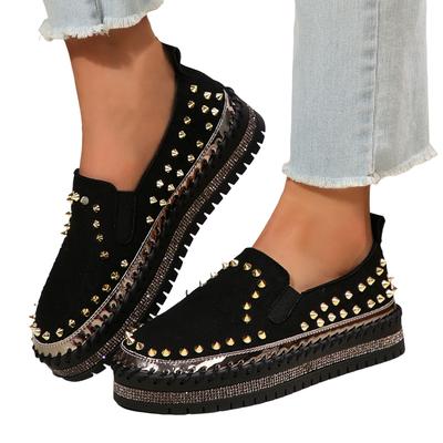 Low Top Toe Silver Rivet Design Casual Shoes Black Flats Suede Lace-Up Couple Sneakers Bottoms Shoes For Women Walking Shoes