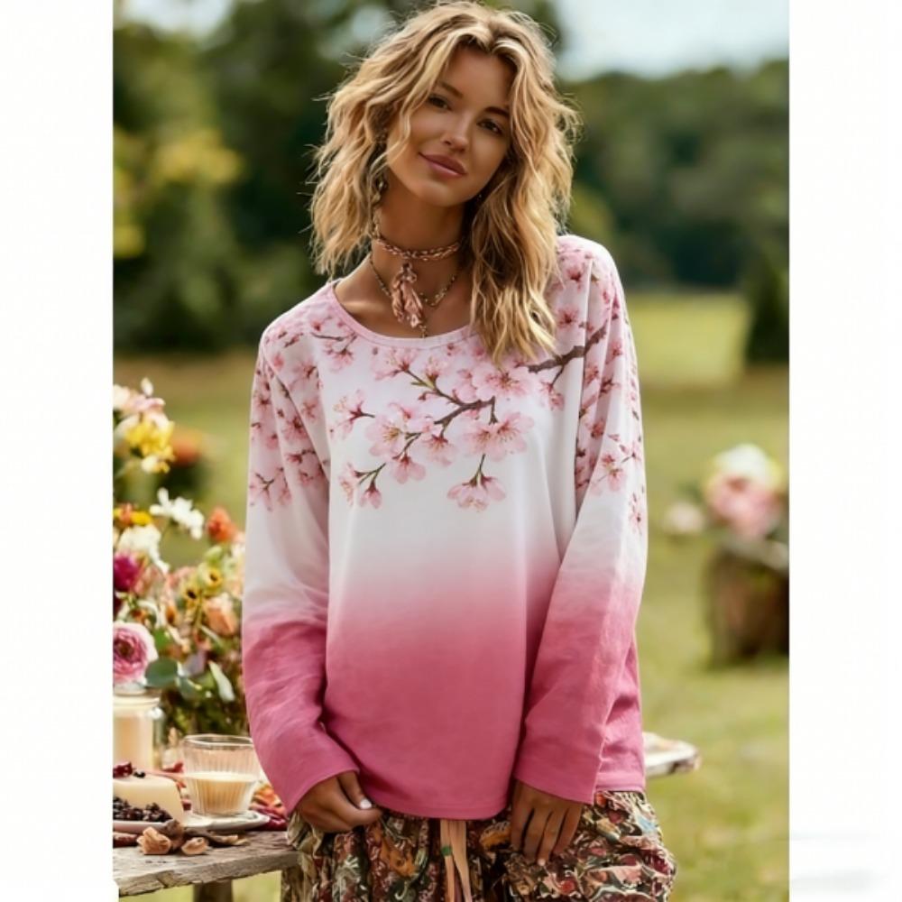 Europe and America Women's Long Sleeve T-shirt Fashion Butterfly Print Comfortable Women's Pullover Outdoor Oversized Tees Top Clothing