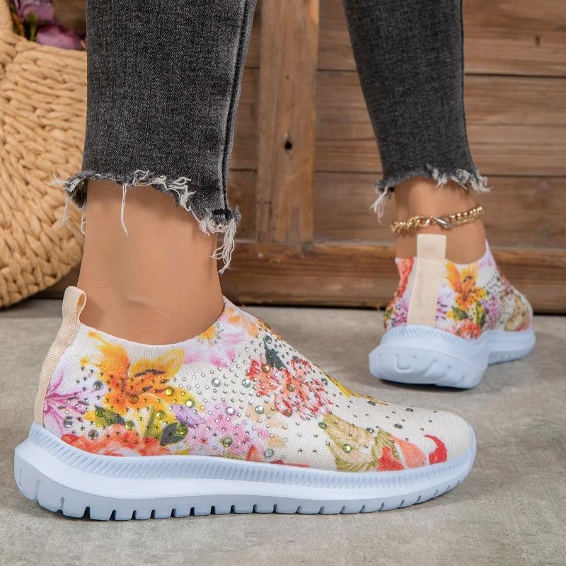 fashion 2024 Women's New Soft Printed Flat Shoes Autumn Breathable Thick-Soled Sports Shoes Women's Chinese Style Flower Casual Shoes