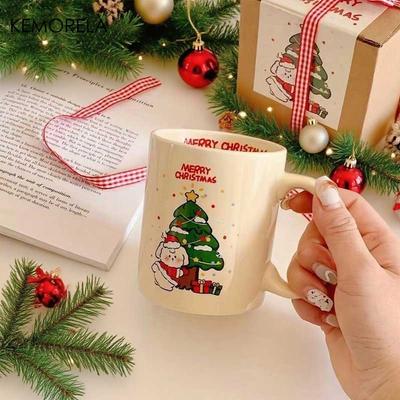 Tasse à café en céramique de Noël 350 ml Motif Sapin de Noël Bonhomme de neige Père Noël Homme en pain d'épice pour Lait Le Cadeau de Noël Parfait
