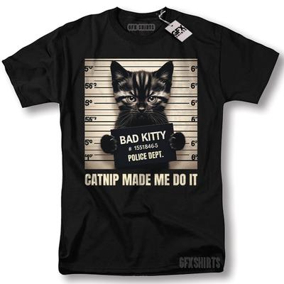 Bad Kitty Mugshot Lustige Katze Tierliebhaber Geschenk Grafik T-Shirt