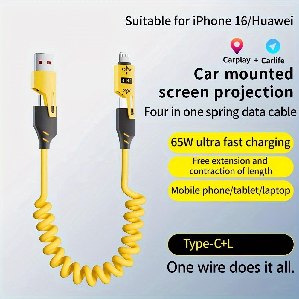 2pcs 4-in-1 Fast Charging USB-C To Type-C Cable, Retractable Spring Coiled Charger Cord for IPhone 16/15/14/13/12/11, for Huawei, for Samsung